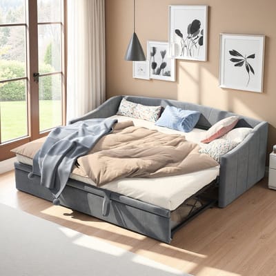 Sofa Bed 90x200 cm, Grijs Fluweel, Uitklapbare Bedbank, Comfortabel en Stijlvol, Modern Design