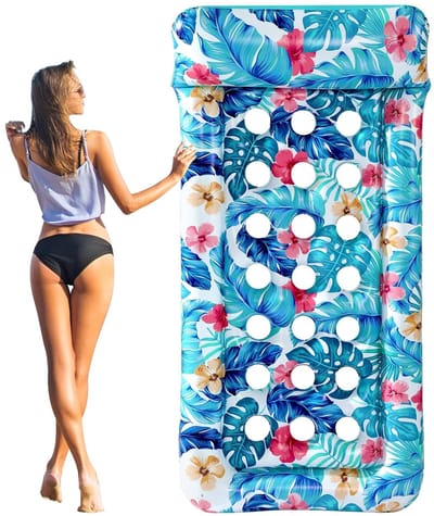 Zwembadfloat - Opblaasbaar Luchtbed Zwembad - Blauwe Tropische Bladeren Waterfloat - PVC Ligbed Voor Zomer - 170 x 85 cm