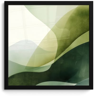 Poster in lijst - Fotolijst 40x40 cm - Posters - Golven - Abstract - Lichtgroen - Sierlijk - Posterlijst zwart - Decoratie - Wanddecoratie woonkamer - Muurdecoratie slaapkamer