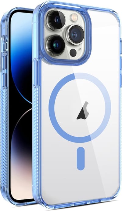 iPhone 12 PRO MAX hoesje - Extra Grip - Transparant - Magsafe compatible - Back Case Cover - Blauw - Provium