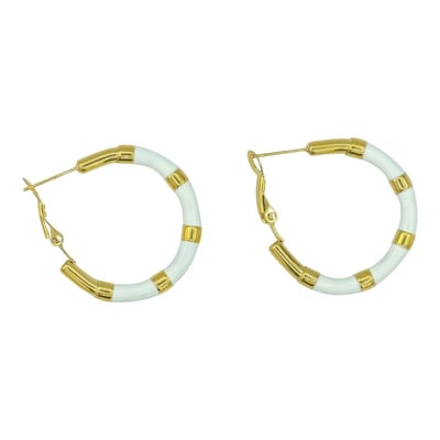 Goldplated Stalen Klapoorringen met Witte Emaille - Hypoallergeen & Nikkelvrij - 3 cm
