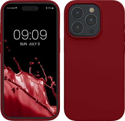 kwmobile Case voor iPhone 15 Pro - Slank TPU-Hoesje met Zachte Afwerking - In rabarber rood