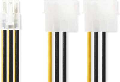 Nedis Interne Voedingskabel - 2x Molex Male - PCI-Express Female - Verguld - 0.20 m - Rond - PVC - Geel / Zwart - Polybag