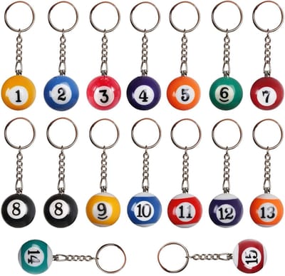 Dailygoods- Biljartsleutelhangers 16 stuks - Sleutelhanger Ringen - Creatieve Sleutelhangers - Modieuze Sleutelhangers - Kunsthars - 2,5 cm