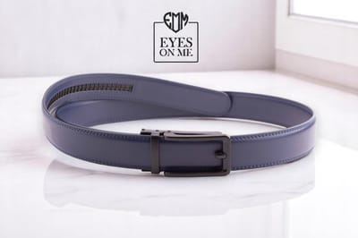 Blauwe lederen riem zonder gaatjes met automatische gesp voor heren ( Model N076 )