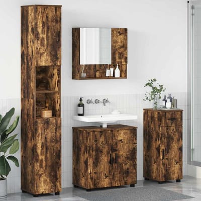 vidaXL - Badkamermeubel - Set - 4 - pcs - Rook - Eiken - Bewerkt - hout - & - Metaal