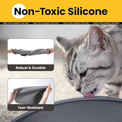 Kattenvoermat, 1,2 cm verhoogde randen hondenbakmat voor morsen insluiting, BPA-vrij siliconenrubber, 100% waterdicht (grijs, 48 x 30 cm)