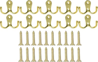 Wandhaak voor Jassen en Handdoeken – 10 Stuks - Goud – Kapstokhaak Muur – Handdoekhaak met 2 Schroefgaten – Wandkapstok voor Badkamer, Keuken en Hal