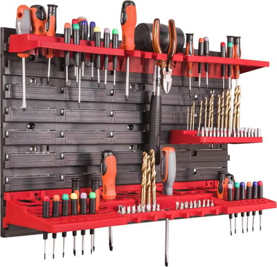 Opbergsysteem wandrek 58 x 39 cm - Uitbreidbaar werkplaatsrek met stapelbakken