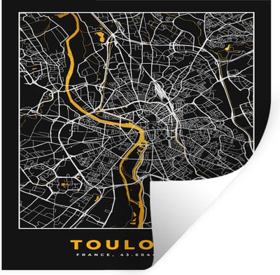 Muurstickers - Sticker Folie - Toulouse - Plattegrond – Stadskaart – Frankrijk - Kaart - 100x100 cm - Plakfolie - Muurstickers Kinderkamer - Zelfklevend Behang XXL - Zelfklevend behangpapier - Stickerfolie