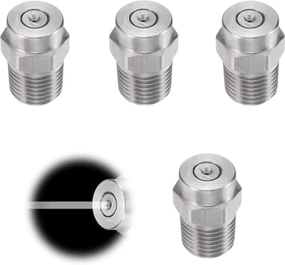 Set van 4 Draadringetjes, Spuitmond 0 Graden, 1.25mm Opening, 1/4 Inch Mannelijk NPT, Voor Hogedrukreiniger, Waterbroom en Vloerreiniger, Roestvrijstaal, Tuinaccessoires