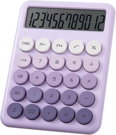 Rekenmachine-Bureaurekenmachine-Rekenmachine voor op het bureau - 12 cijfers met groot LCD-scherm - Standaardrekenmachine - Kantoorartikelen voor thuis en school - Paars - 14,5 x 10,5 cm