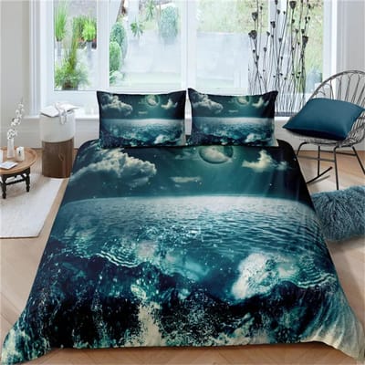 Dekbedovertrek Zee Golf King/Queen Maat 3D Blauwe Oceaan Spray Golven Beddengoedset voor Kinderen Tieners, Azuur Zeewater Zacht Dekbedovertrek 140x210cm