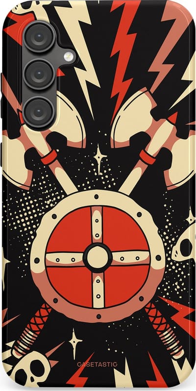 Casetastic Hoesje Geschikt voor Samsung S23 FE - Stijlvolle Beschermende Duo-layer Case - Zwart Rood Viking