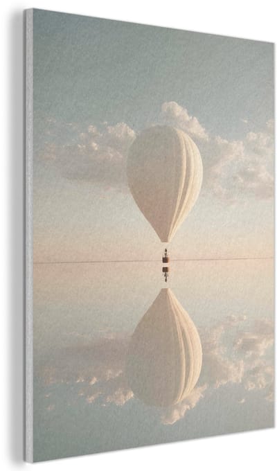 Akoestisch wandpaneel 30x40 cm - Vilt schilderij Luchtballon - Wolken - Water - Blauw - Akoestische panelen - Geluidsdempende wanddecoratie - Geluidsisolatie woonkamer - Muurdecoratie geluidspanelen