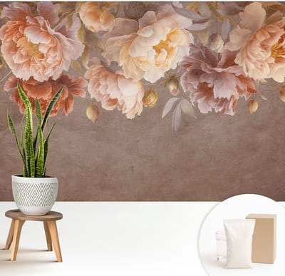 Wallfluent Behang - Bloemige elegantie Vliesbehang - 208x146 cm - Bruin Behang - Voor liefhebbers van natuur en botanische kunst - Behang Voor de keuken, woonkamer en kantoor - Wandbekleding Bloemen en planten
