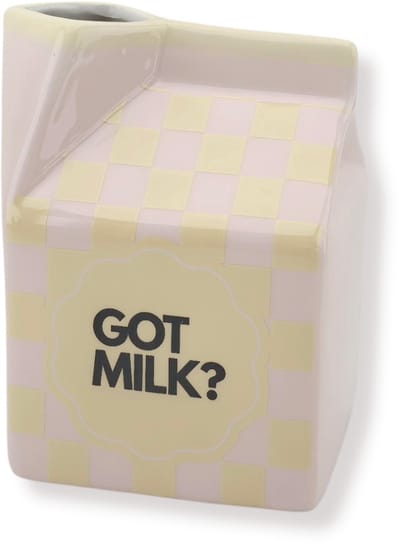 Housevitamin - Bloemenvaas - Melkpak Vaas 'Got Milk' - Roze/Geel - Dolomiet - 10,5x9x13,5cm