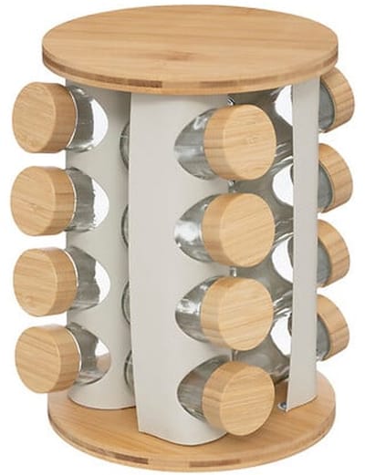5Five Kruidenrekje - 13 kruidenpotjes - D21 cm - wit / bamboe - kruiden potjes - keuken