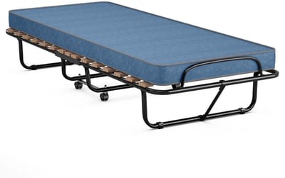 Vouwbed - Opklapbed - Logeerbed - Zetelbed - Logeermatras - 1 persoons - Metalen frame - Zwart + Blauw