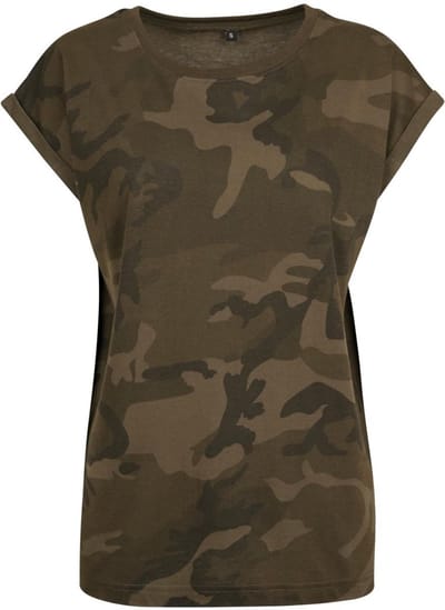 Build Your Brand - Came Extended Shoulder Dames T-shirt - Olive Camo maat XL