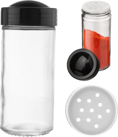 Kruidenpotje Glas BLACK 100 ml - Kruidenstrooier - Kruidenpot - met Strooideksels - Schudzeef - Zeef - Kruidenschudder