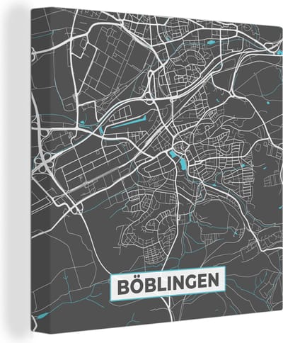 Canvas Schilderij Böblingen – Stadskaart – Blauw – Plattegrond – Stadskaart – Kaart - Duitsland - 20x20 cm - Wanddecoratie