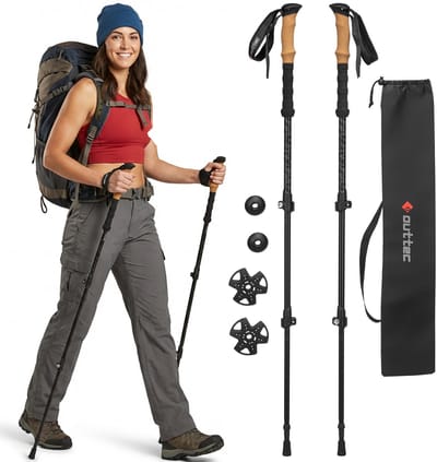 Outtec® Nordic Walking Stokken, Wandelstokken, Trekkingstokken - Verstelbaar 65-135cm - Anti-Shock - Ultralichte Trekkingstokken voor Mannen en Vrouwen - Wandelen, Trekking