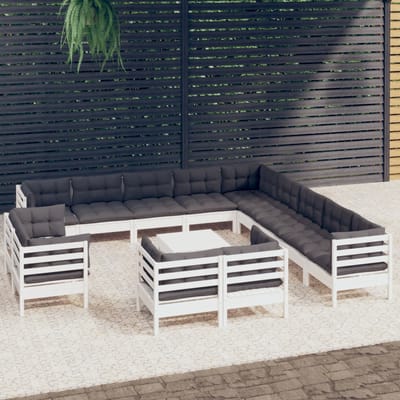 vidaXL - 14-delige - Loungeset - met - kussens - massief - grenenhout - wit