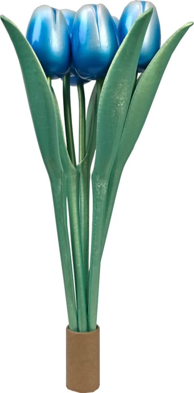 ELCEE-HALY - Bosje van 6 houten decoratie tulpen - Metallic Blue - 34cm