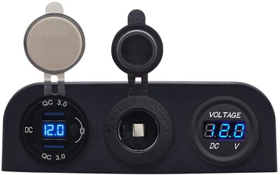 ProRide 12V USB Autolader 2 Poorten - QC3.0 - Voltmeter en 12V/24V Sigarettenplug - Drievoudig opbouw paneel