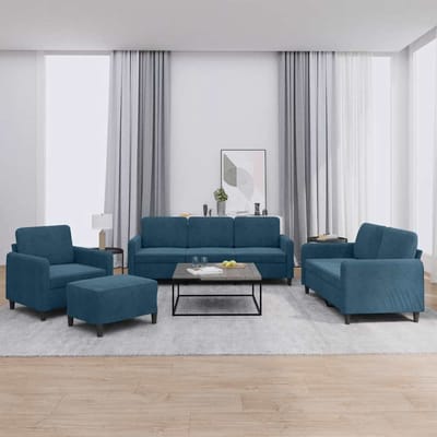 vidaXL - 4-delige - Loungeset - fluweel - blauw