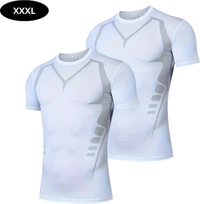 Livano Sportshirt Heren - Sport - Fitness - Compressie Shirt - Corrigerend Hemd - Sportkleding - Mannen - Wit - 2 Stuks - XXXL