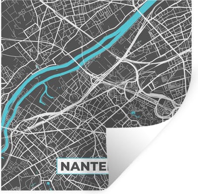 Muurstickers - Sticker Folie - Nanterre - Plattegrond - Kaart - Stadskaart - Frankrijk - 100x100 cm - Plakfolie - Muurstickers Kinderkamer - Zelfklevend Behang XXL - Zelfklevend behangpapier - Stickerfolie
