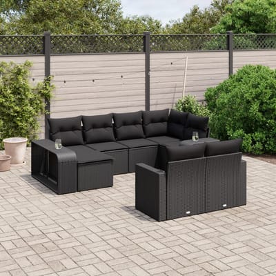 vidaXL - 10-delige - Loungeset - met - kussens - poly - rattan - zwart