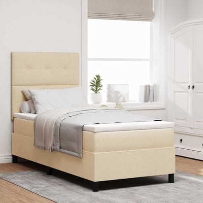 vidaXL - Boxspring - bed - met - LED-stripverlichting - Crème - 100 - x - 200 - cm - Stof