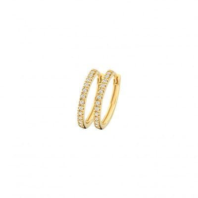Blush gouden oorsieraden 7309YZI oorringen | geelgoud kleurig | elegante stijl met zirkonia's en klapsluiting 14 mm lang