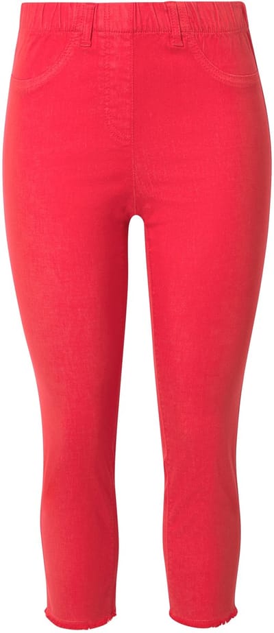 Ulla Popken - Dames - 7/8-broek Sienna gerafelde zoom smalle pijpen - Neonrood - Maat 46