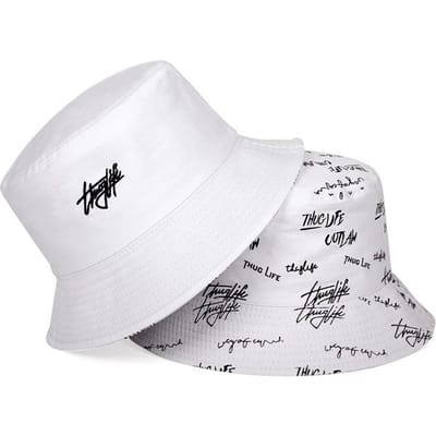 Unisex Dubbelzijdig Keerbaar Letter Borduurwerk Print Persoonlijkheid Bucket Hat Vissersmutsen Buiten Casual Pet Zonnebrandmuts white