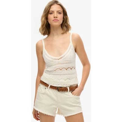 Superdry Gehaakt Camitopje White Grootte: 44