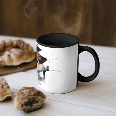 Magische Mok - Foto op Warmte Mokken - Koffiemok - Piano - Oranje - Zwart - schets lijnen - Magic Mok - Beker - 350 ML - Theemok