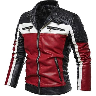 Heren Geel Leren Jas Patchwork Bikerjack Heren Casual Rits Jas Heren Motorjas Slim Fit Bontgevoerde Buitenjas XXXL black
