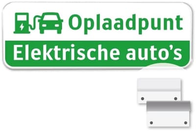 Bord Oplaadpunt - groen - Weerbestendig Aluminium - 40x15 cm - Bevestiging: Met muur-/ wandmontage beugels