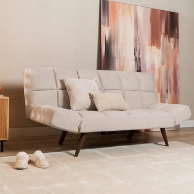 Bronx71® Slaapbank 1,5 persoons Timo gerecyclede stof beige - Logeerbed - Vouwbed - Slaapstoel - Zetelbed