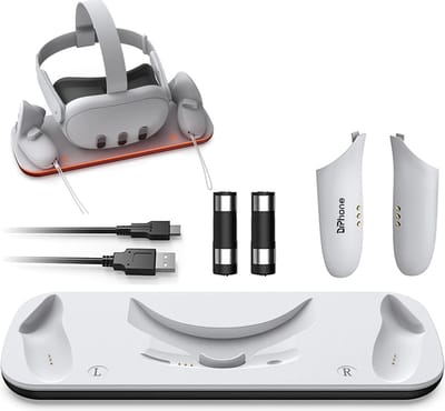 DrPhone PowerBase - Oplaadstation voor de Meta Quest 3 VR bril - LED-indicatoren - Draadloos gemak - Stijlvol en compact ontwerp - Wit