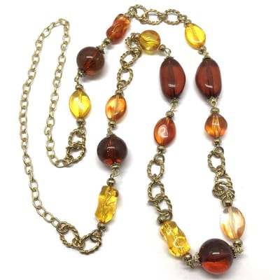 Behave ketting - lange kralen ketting - goudkleur bruin - schakels - 90 cm