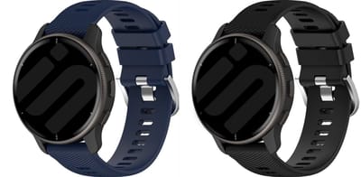 Strap-it Bundel van 2 Siliconen Bandjes - Geschikt voor Garmin Forerunner 245 / 570 - 42mm - Zwart & Donkerblauw - Sportbandje - Sportarmband - Siliconen Band - Waterbestendig & zweetbestendig