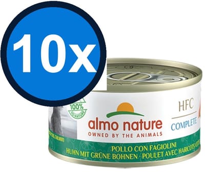 10x Almo Nature HFC Complete - Kip & Groene Bonen - Graanvrij Kattenvoer - 70g