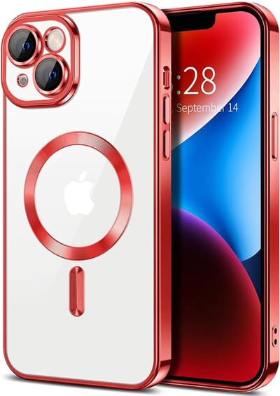 Hoesje geschikt voor Apple iPhone 14 - Techsuit Luxury Crystal Back Cover - Geschikt voor MagSafe - Transparant/Rood