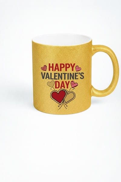 Luxe Gouden Glitter Valentijn Mok - Happy Valentine's Day Cadeau Liefde