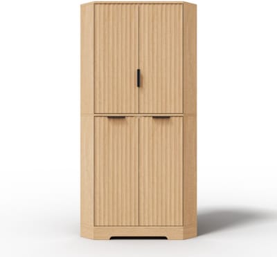 Hoekkast Met 4 Deuren-Ruimtebesparende Hoekkast-Verstelbare Legplanken-Hoge Opbergkast Voor Keuken-60 X 60 X 172 Cm-Natuurlijke Houtlook